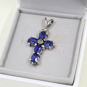 Sterling Silver Sapphire Cross Pendant